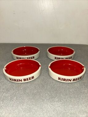 Vintage 4" Kirin Beer Ashtray Sakura China Set Of 4 Made in JAPAN Red Inside NEW